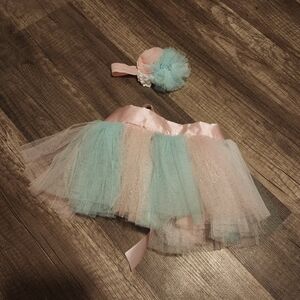 Pastel Tulle Skirt with Headband 0-12M